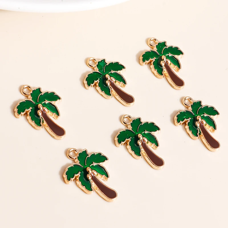 10pcs 15*20 Enamel Coconut Tree Charms for Jewelry Making Handmade Palm Plant Charms DIY Pendants Earrings Bracelets Accessories