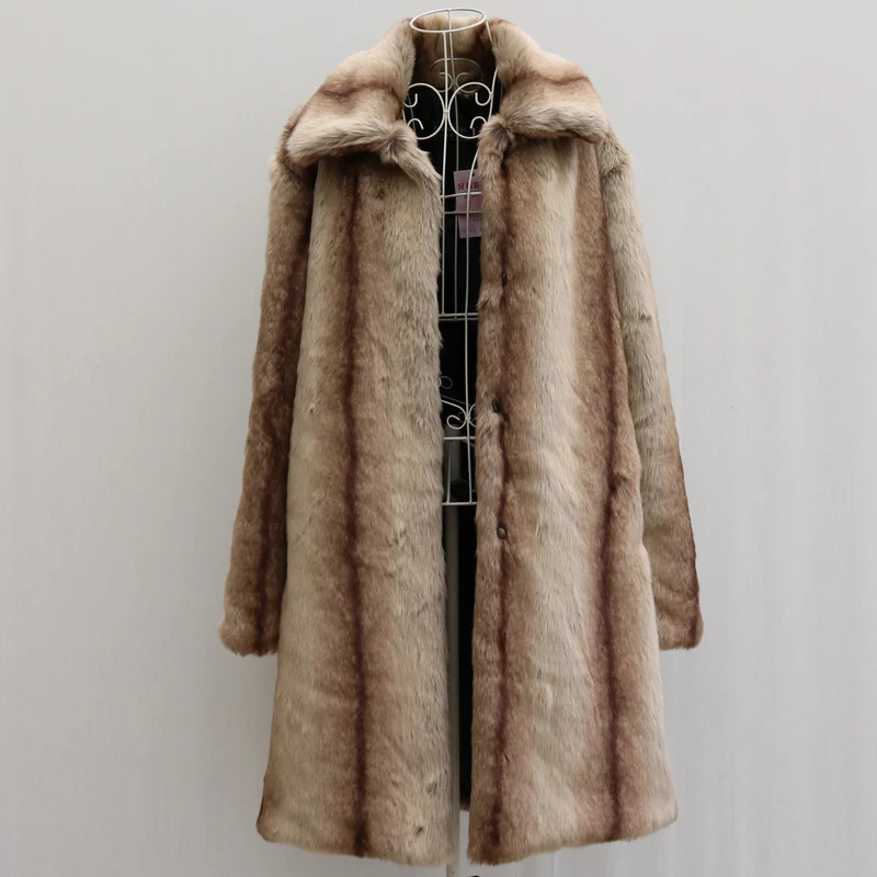 Winter Men Long Faux Fur Coat Warm Thick Fox Fur Jacket Black/White Contrast Color Fur Outerwear Casual Parka men fur jacket
