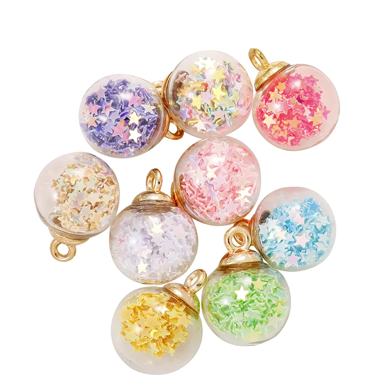 10pcs Charms Star Sequins Transparent Glass Ball 16mm Pendants Crafts Making Findings Handmade Jewelry DIY for Earrings Necklace