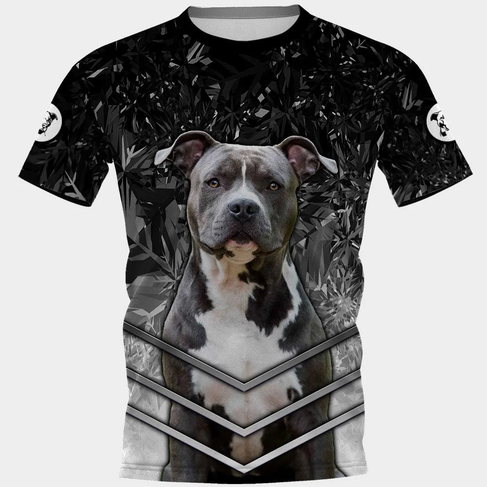 HX Animals T-shirts 3D Graphic Animals Kaleidoscope Dogs AMSTAFF Pullovers Tees Fashion Splicing Short Sleeve T-shirts