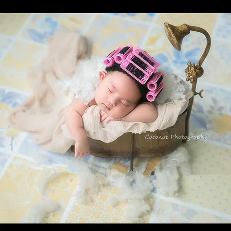 Coconut Newborn Photography Props full moon bathrobe curling iron hair perm hat hairdryer comb mirror photography prop mix