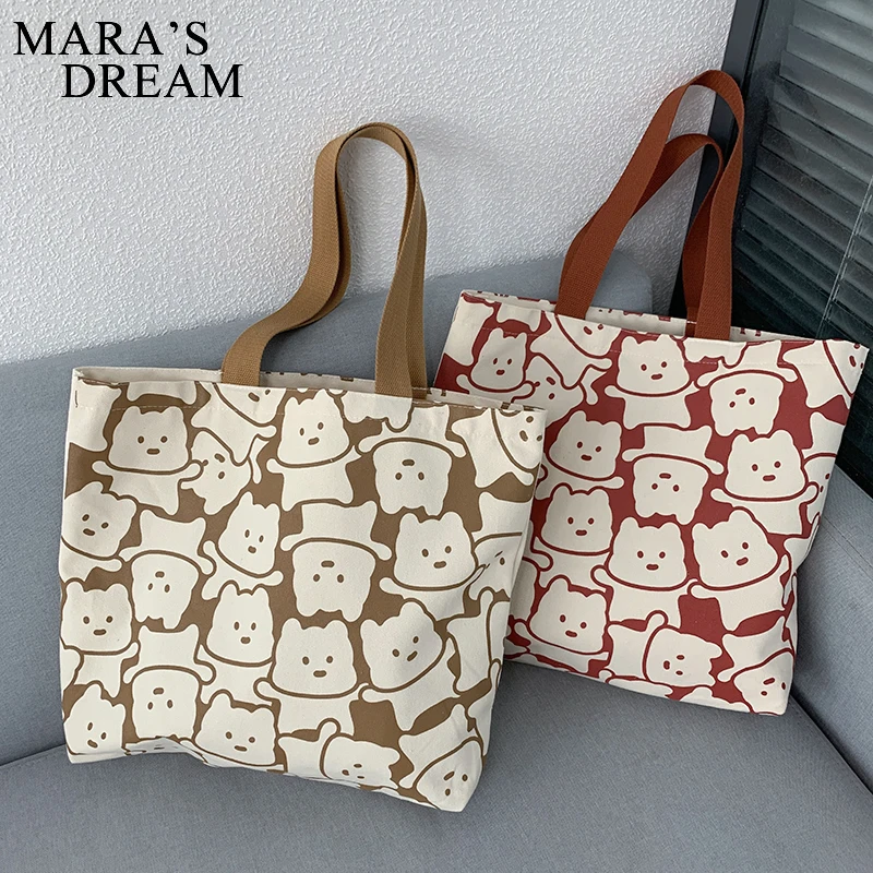 Mara\'s Dream Canvas Bags Handbag for Women Shopper Tote Bag Fashion Bag Japanese Style Cartoon Cute Bear Small Eco Shoulder Bag