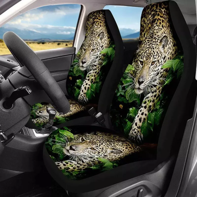 Funny 3D Animal Leopard Print Set of 2 Front Car Seat Cover set universal for Men Auto Interior Accessories Front Seat Protector