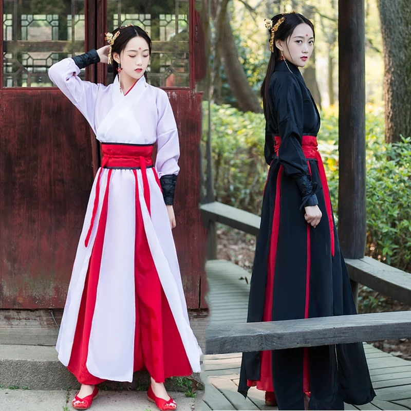 Chinese Jurk Zwart Vechtsporten Hanfu Gewaad Borduren Vrouwen Jurken China Stijl Folk Dance Cosplay Kostuum Traditionele Kleding