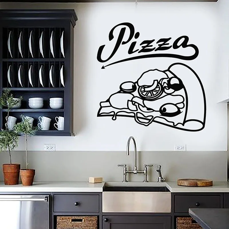 Pizza Wall Decal Hot Food Italian Restaurant Pizzeria Cuisine Store Interior Decor Logo Door Window Vinyl Sticker Wallpaper E748