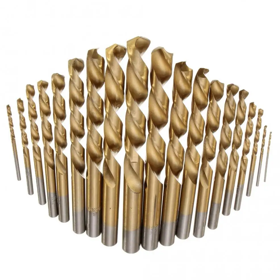19Pcs Manual Twist เจาะบิตไทเทเนี่ยมเคลือบ HSS เครื่องมือเจาะเหล็กความเร็วสูง1มม.-10mm ใหม่