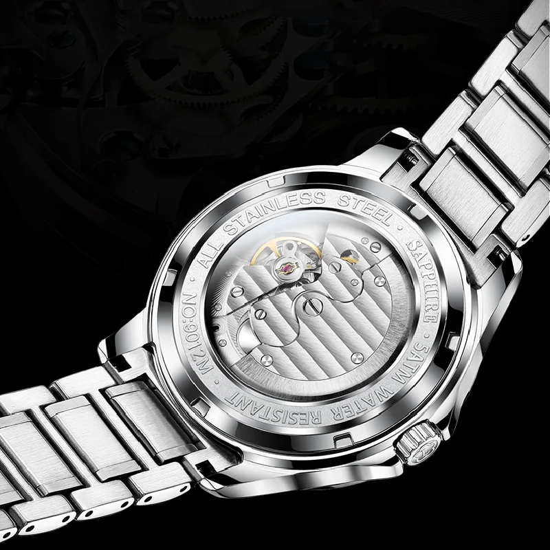 Robinni-男性用高級自動巻き時計,ステンレススチール,シルバー,機械式,発光,日付,ビジネス,スポーツ,時計