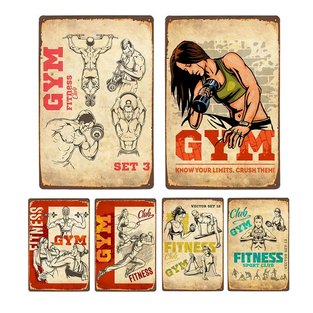 Vintage  Fitness Exercise Poster Metal Tin Signs Gym Painting Make Change Plaque Retro Wall Sticker Pub Bar Home Decor 20x30cm