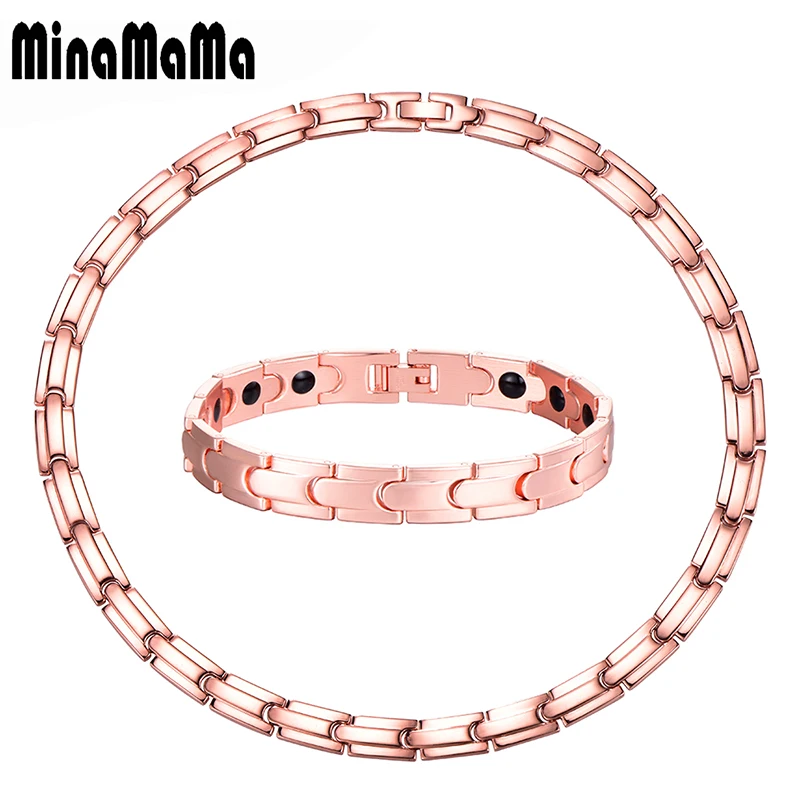 

Rose Gold Color Stainless Steel Germanium Necklaces Magnetic Jewelry Sets For Women Health Energy Medical Bracelet Neckalce Sets