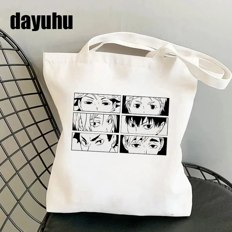 90s Manga Anime Shopping Bag Haikyuu Graphic Tote Shopper Bag Women Canvas Shoulder Bag Female Ulzzang Eco Large-capacity