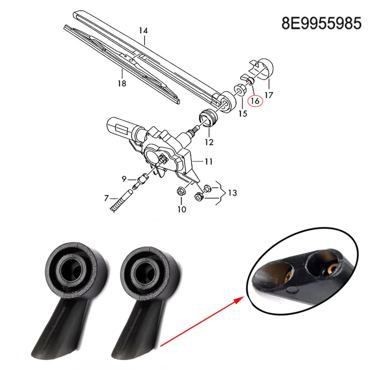 2X Rear Wiper Washer WindShield Nozzle Spray Jet For Audi A1 A3 A4 Q7 8E9955985