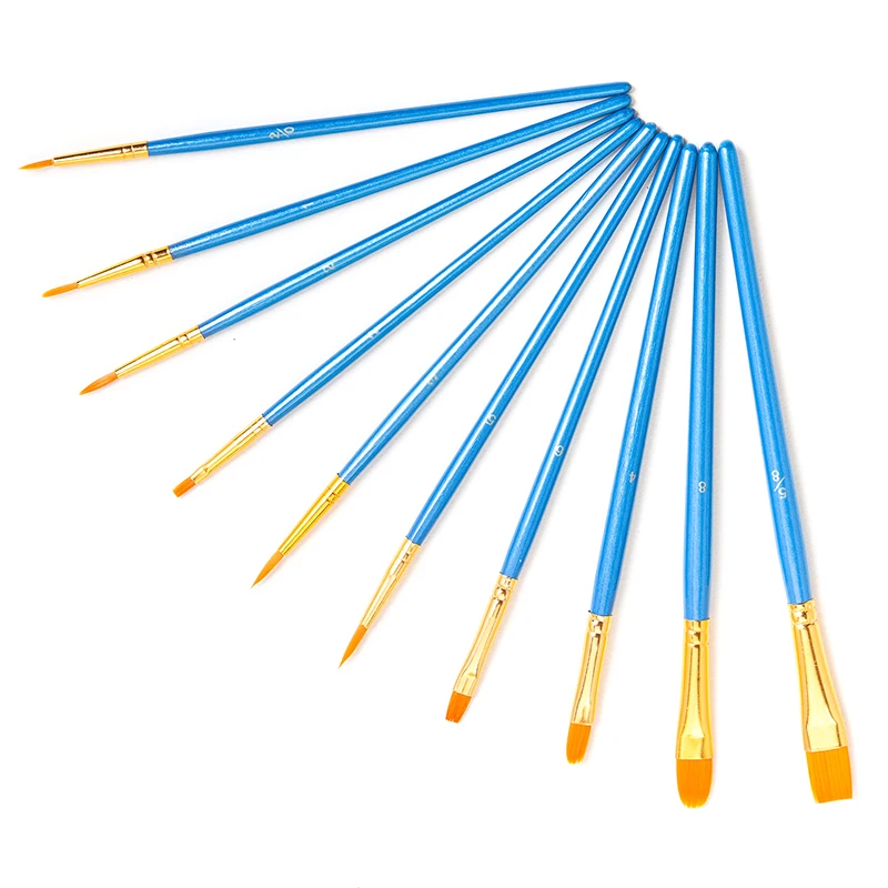나일론 헤어 수채화 물감 페인트 브러쉬, 다른 모양 구아슈 펜, 학생용 아크릴 유화 브러쉬, 미술 용품, 10 개/세트