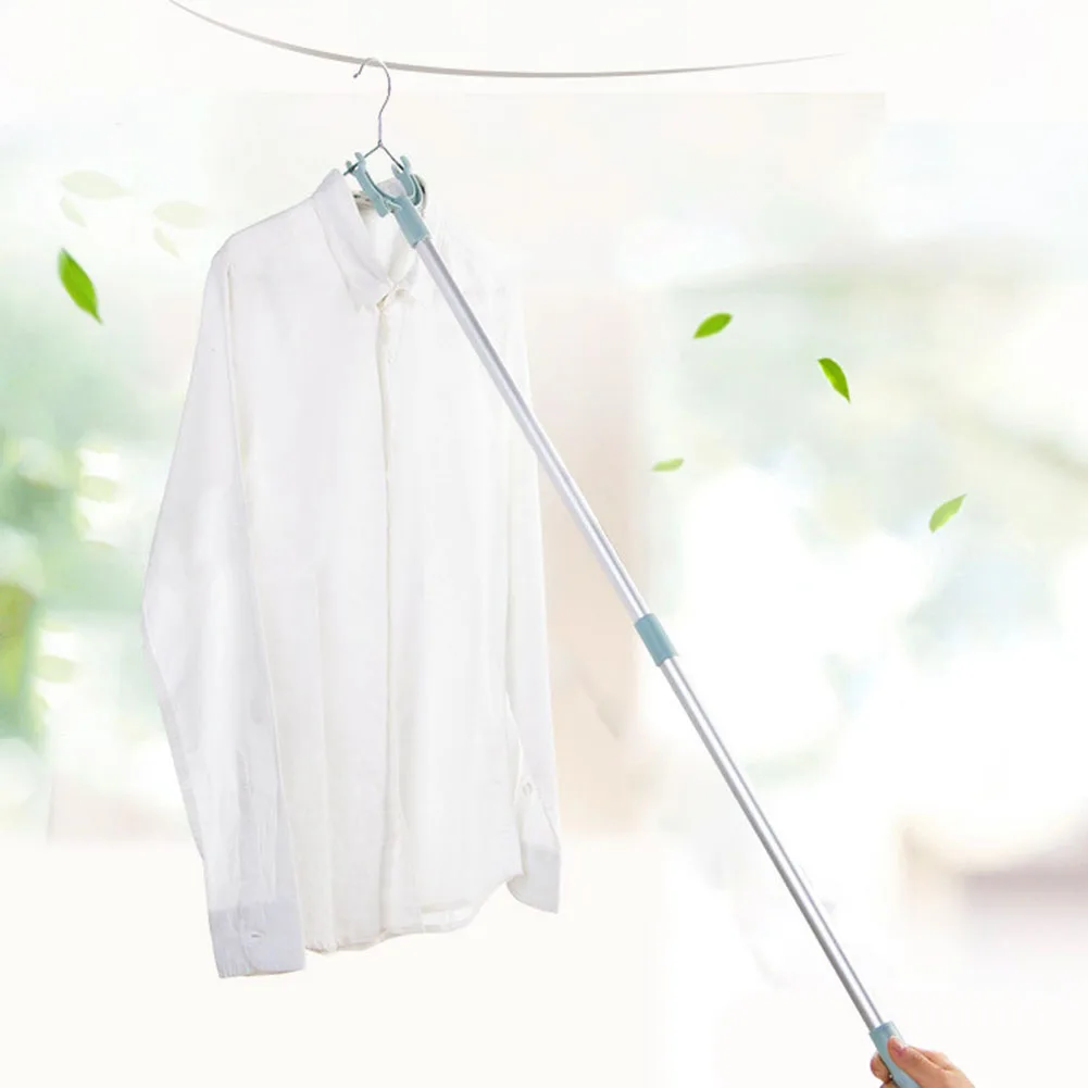 Retractable Rods Adjustable Clothing Fork With Hanger Aluminium Pipe Clothes Hanger Drying Pole Fork Dress Stick Space Saving