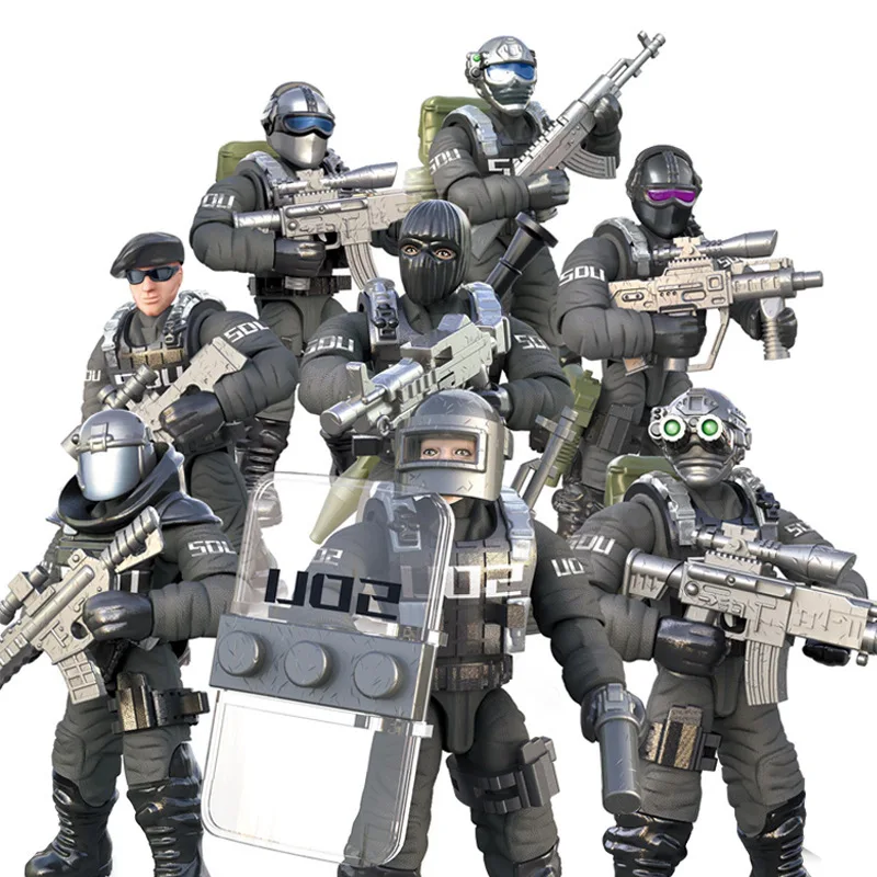 City counter-terrorism swat figures building blocks mega modern military soldier super police Corps minifigs weapons toys gifts