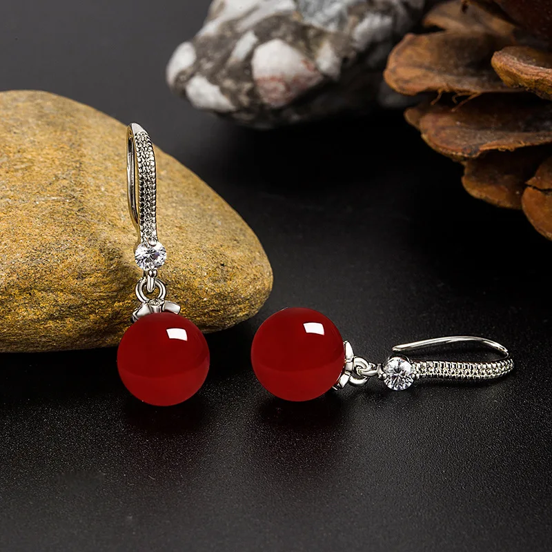 

Natural Green Jade & Red Ruby Hypoallergenic Drop Earrings Aros De Plata De Ley 925 Mujer Real Silver color 925 Jewelry Gemstone