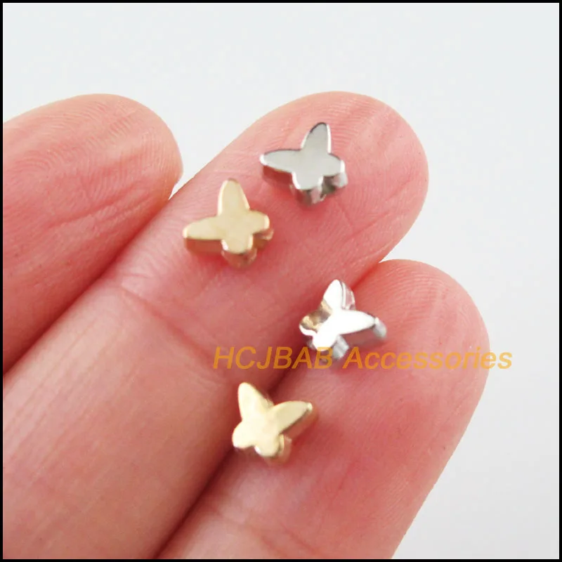 

250 New Animal Butterfly Charms Acrylic Dull Silver Plated / KC Gold Color Space Beads 5x6mm