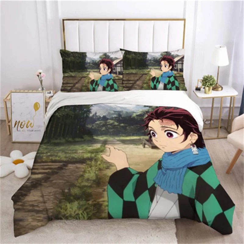 Demon Slayer Bedding Set Katana Luxury Queen King Size 3D Digital Printing Sanded Cartoon Cute Dormitory Quilt and Pillowcases