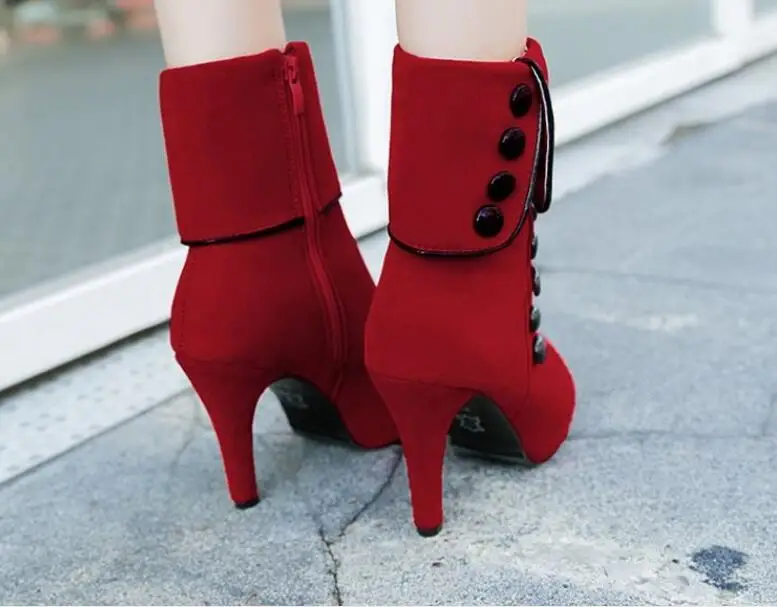Autumn Winter Woman Boots Women Shoes Suedes Thick Fur Ankle Boots Women High Heel Platform Rubber Shoes Boots Red wedding shoes