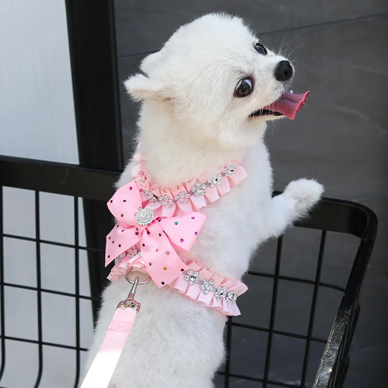 Fashion Pink Bowknot Dog Harness Vest Dog Leash Pet Lead Chest Strap Chihuahua Yorkshire Terriers Pomeranian Shih Tzu Puppy Rope