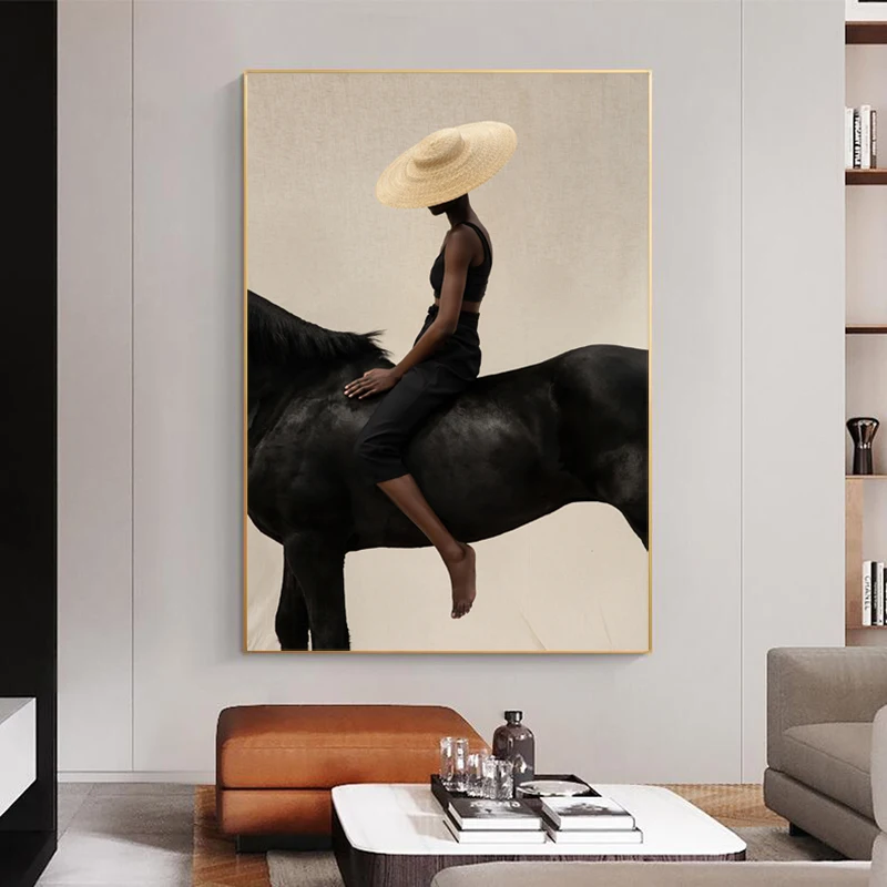 Woman With Cap Horse Home Decor Canvas Painting Wall Art Pictures for Living Room Portrait Posters And Prints Indoor Decorations