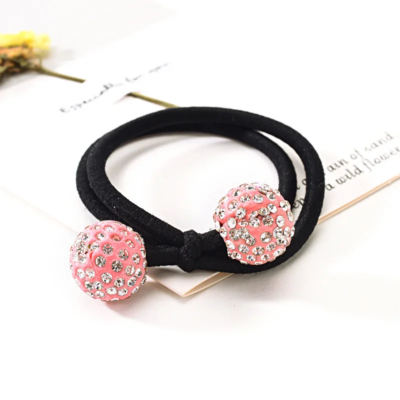 Multicolor Rhinestone Ball Hair Bands Korean two-in-one Elastic Rubber Band Ponytail Holder Hair Ties Women Kid Hair Accessories