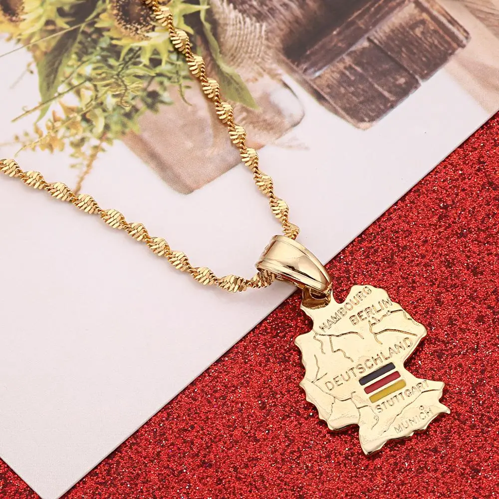 Gold Color German Deutschland Map Flag Pendant Necklace Germany Women Chain Jewelry
