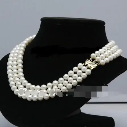 3row Beautiful AAA+ 8-9mm White Akoya Pearl Necklace