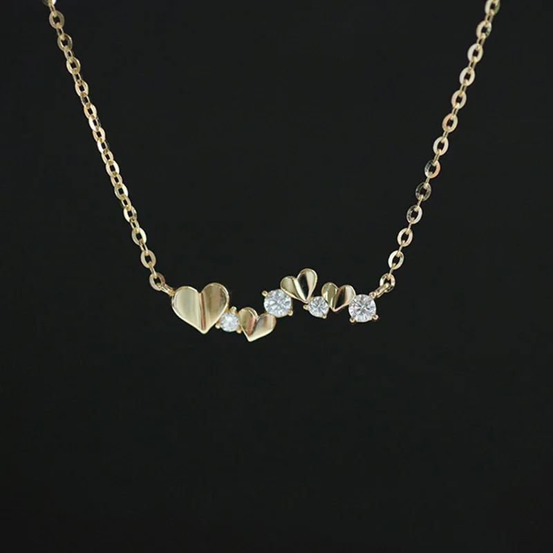 925 Sterling Silver Zirconia Heart Necklace for Women Classic Temperament 14K Gold Plated Jewelry Gift