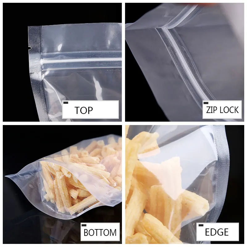 100pcs PET Transparent Zip Lock Plastic Bags Mylar Bag Ziplock Stand Up Food Spice Powder Packaging Pouch Clear Free shipping