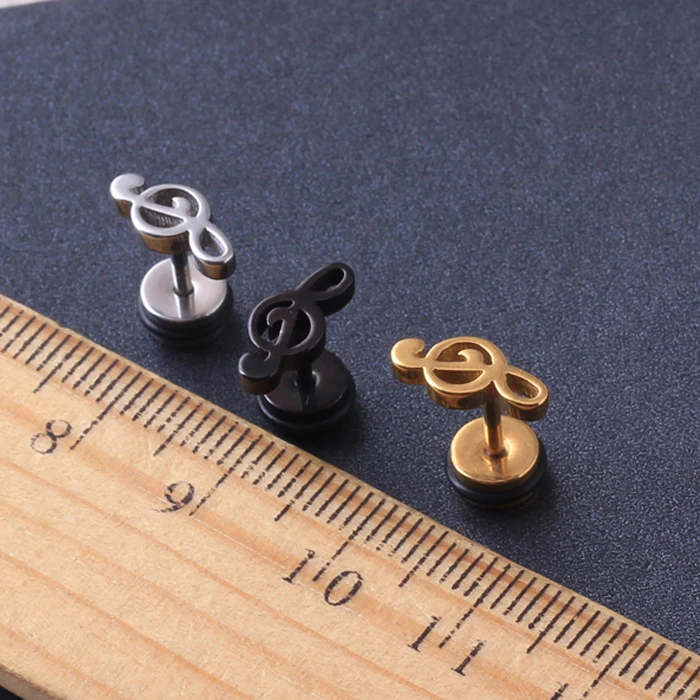 Stainless Steel Treble Clef Music Note Ball Men Women Unisex Ear Piercing stud Earrings 2pcs