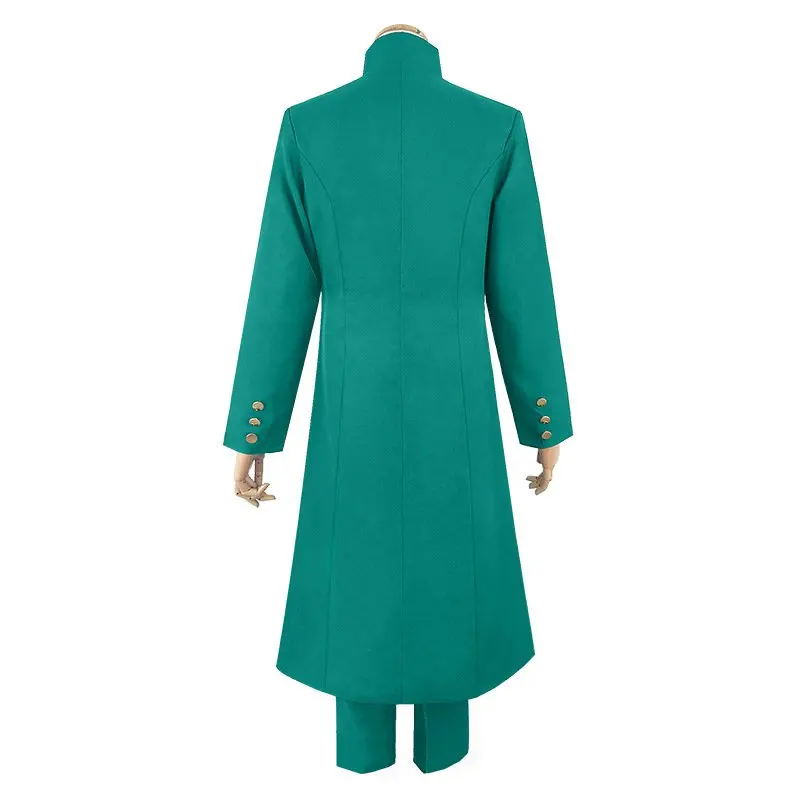 Joseph Golden Wind Kakyoin Noriaki Uniform Cosplay Costume Green Trench + Pants for Halloween party