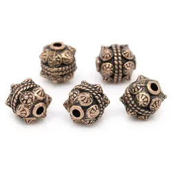 DoreenBeads 4 PCs Zinc metal alloy Spacer Beads Cylinder Antique Copper Pattern Carved About 11mm x 10mm, Hole:Approx 2mm