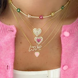 2026 Fashion Summer Colorful Rainbow Women Girl Jewelry 5A Cubic Zirconia CZ Delicate Daisy Flower Charm Tennis Chain Necklaces