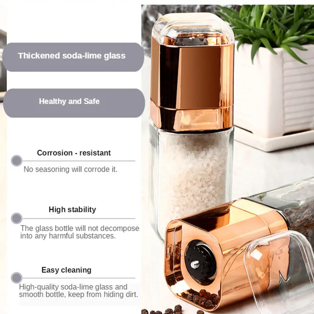 Fashion Pepper Grinder 180ml Premium Glass Bottle Salt and Pepper Shakers with Ceramic Spice Grinder Kitchen Pepper Mill Gold