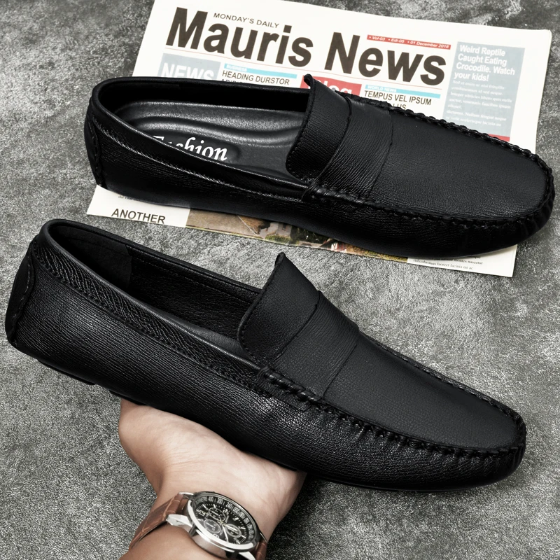 Genuine Leather Men Shoes Luxury Brand High Quality Formal Casual Mens Loafers Moccasins Soft Slip on Boat Shoes Plus Size 36-45