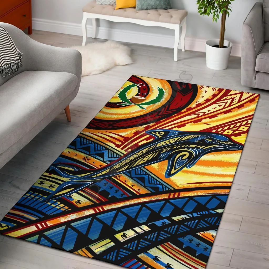 Pohnpei Area Rug Dolphin Surfing Anti-slip Rug Carpet Home Decoration Living Flannel Bedroom Non-slip Floor Rug