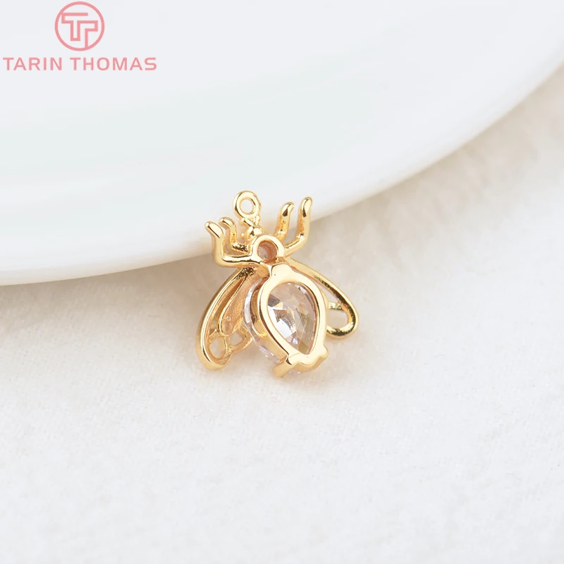 (869)4PCS 14x15MM 24K Gold Color Plated Brass with Zircon Butterfly Insect Charms Pendants High Quality Jewelry Accessories