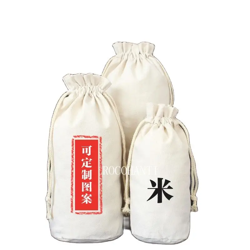 10x Huge round bottom bags custom blank canvas bag grain flour drawstring rice bag for gift packaging bags