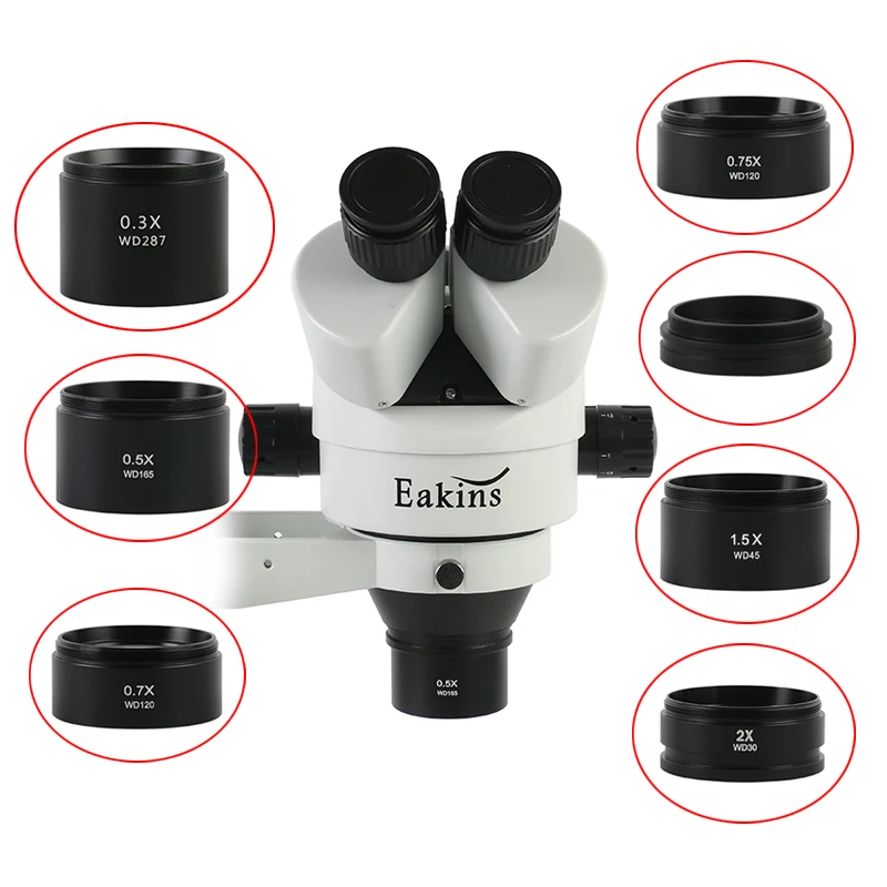 

WD30 WD165 WD120 0.3X 0.5X 0.7X 0.75X 1X 1.5X 2X Trinocular Microscope Stereo Microscope Auxiliary Objective Lens Barlow Lens