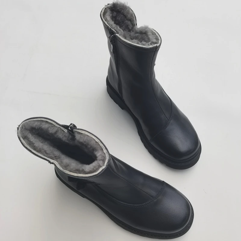 Careaymade-Winter Wool Women\'s boots,real leather anti slip snow boots,thickened sheepskin wool integrated large cotton shoes