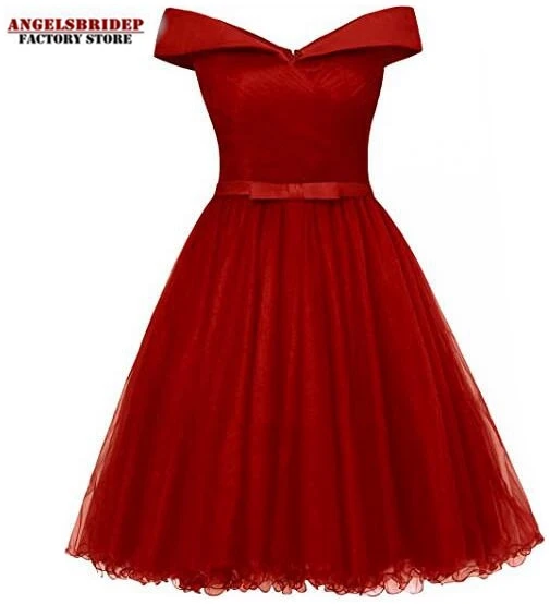 

Charming Tulle V-neck Homecoming Dress Off The Shoulder Short Formal Party Dress Lace-up Vestido De Festa Graduation Gowns