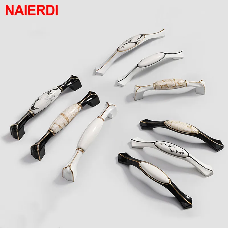 

NAIERDI Black Vintage Furniture Handle Aluminum Alloy Cabinet Handles Door Kitchen Knobs Chinese Plum Flower White Cabinet Pulls