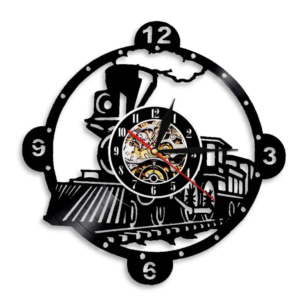 Reloj de pared de tren de locomotora de vapor, reloj de pared de disco de vinilo de motor de vapor, reloj de locomotora de tren, decoración del hogar, regalo para entusiastas de los trenes