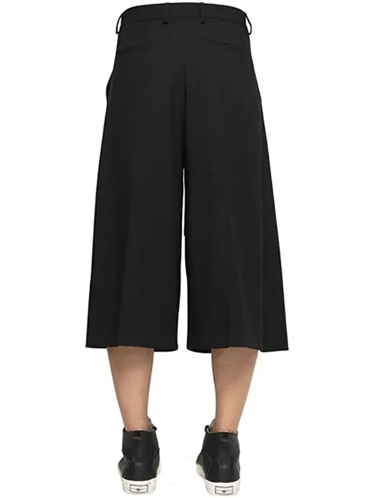 Herren Culottes Casual Hosen Breite Bein Hosen Frühling Und Herbst Neue Schwarz Sieben Punkte EIN Design Mode Lose Große größe Culottes