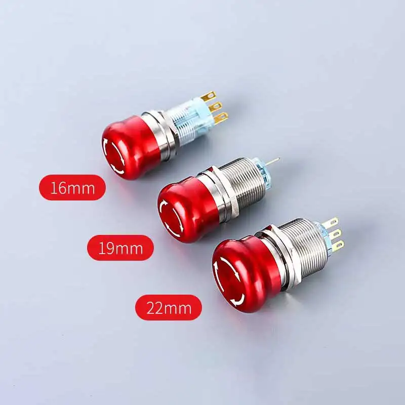 16/19/22mm stainless steel Emergency stop switch Push Button Switch latching 1NO1NC 2NO2NC Car button pin terminal 22JT/L.S.2K2B