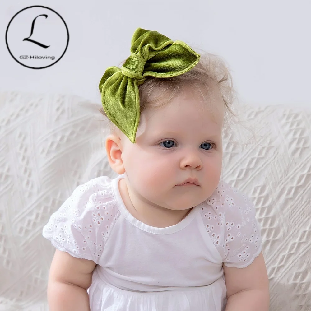 

2021 New Velvet Baby Headband Turban Big Bowknot Baby Girl Headband for Newborn Hair Band Kids Head Wrap Hair Accessories Solid