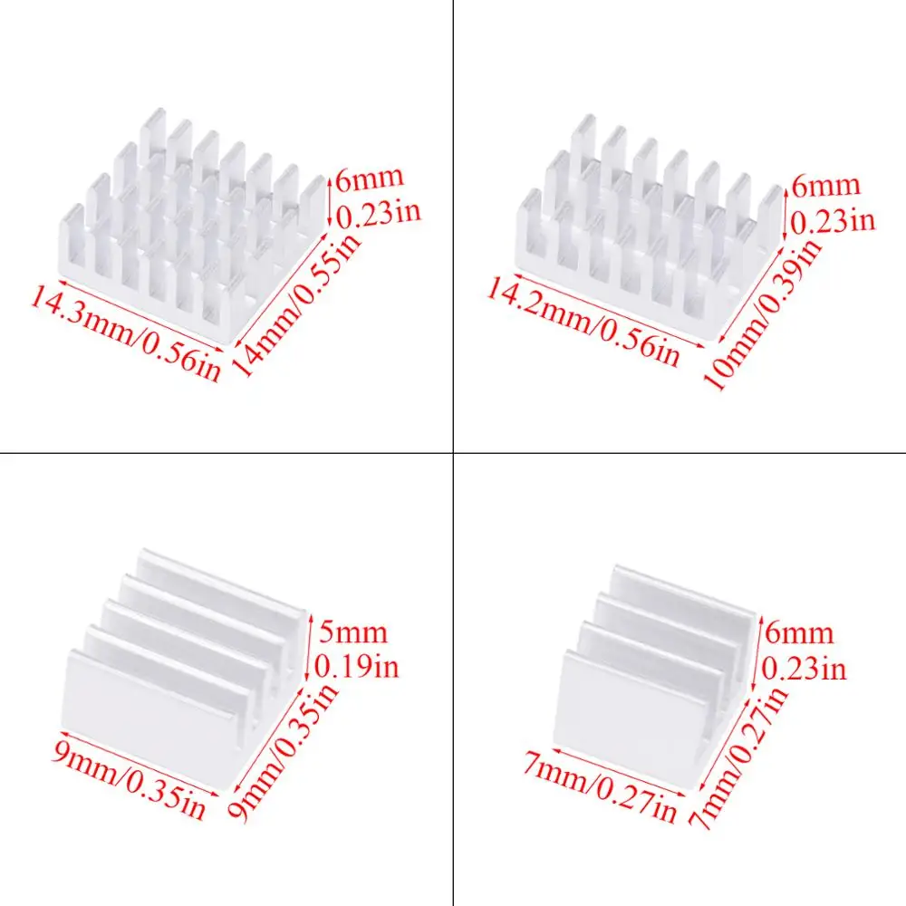 10 - 200 Set Aluminum Heat Sink Cooling Sink Cooler HeatSink 4Pcs Kit Radiator For Raspberry Pi 4 Model B Silver