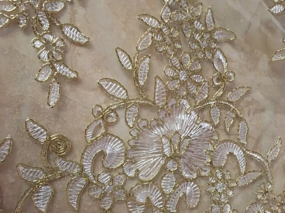 Delicate 1Yard Gold Cording Fabric Flower Venise Venice Mesh Lace Trim Applique Sewing Craft For Bride Wedding Dresses 23cm