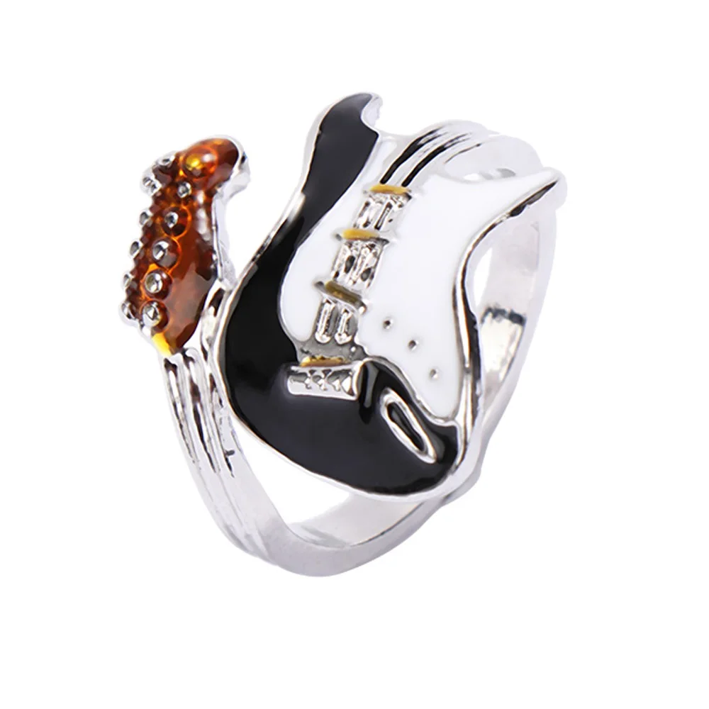 Black White Drip Oiled Guitar Rings For Men Women Punk Style Varnish Guitar Open Ring Jewelry