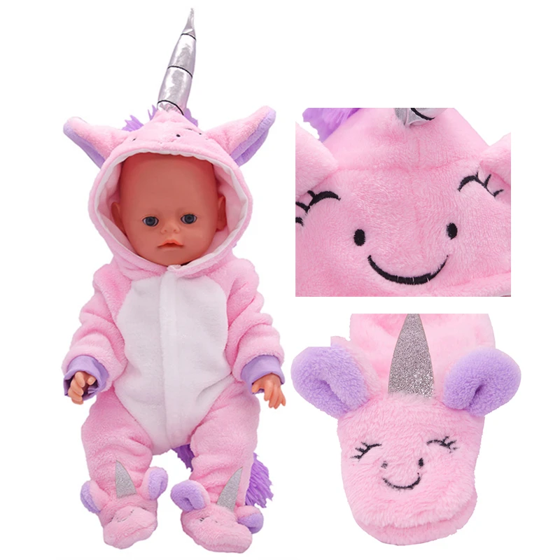 

18 Inch Doll Clothes Smile Unicorn Suit Interactive Toys for Kids Baby New Born Fit 40-43 Cm Doll Rose Red Plush Reborn Clothes